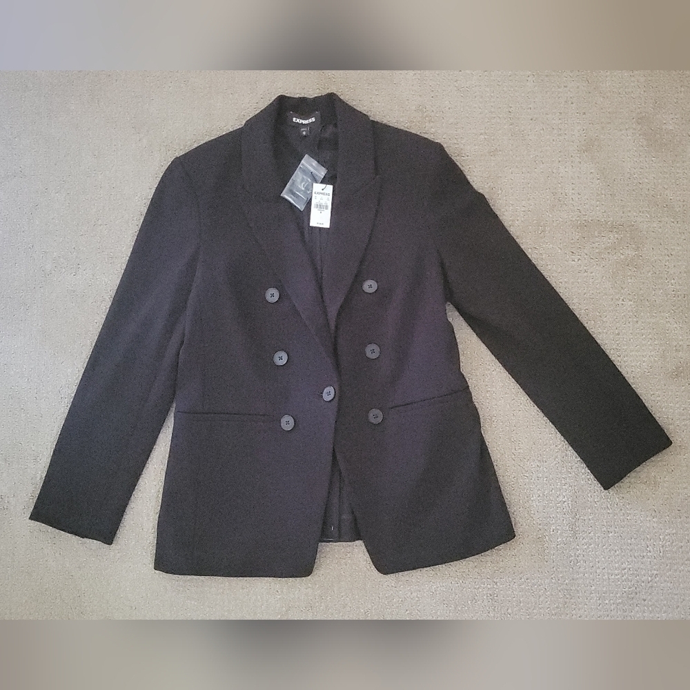 Express Double Brested Double Lapel Classic Black Suit Jacket - Picture 2 of 8